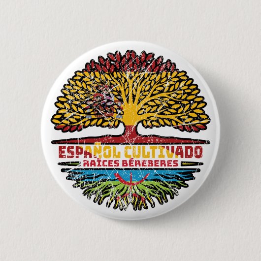 Berber Amazigh Spanien Spanische Baumwurzeln Flagg Button (Vorderseite)