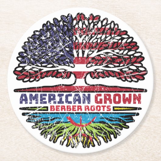 Berber Amazigh US USA USA United Staaten Tree Runder Pappuntersetzer (Vorderseite)