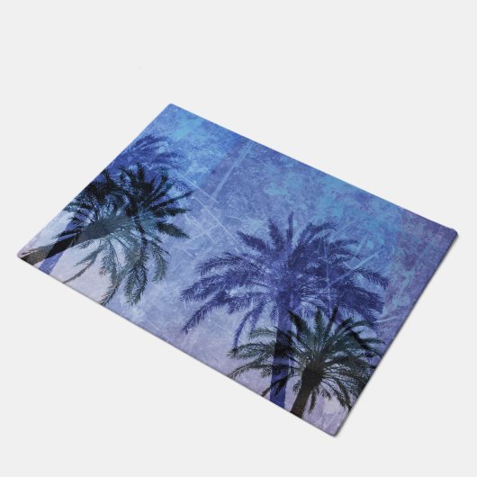 Bercelona blauer Palme Fußmatte (Schrägansicht)