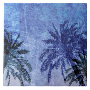 Bercelona Blue Palm Tree Grunge Digitale Kunst, De Fliese