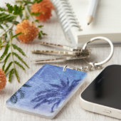 Bercelona Blue Palm Tree Grunge Digitale Kunst, De Schlüsselanhänger (Vorderseite rechts)