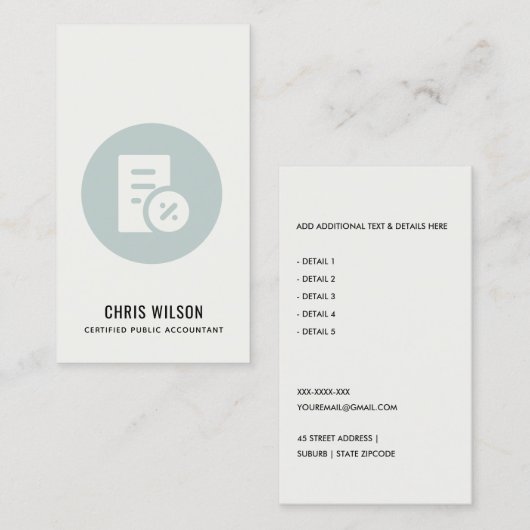 BERECHNUNGSSTEUER FÜR BLUE GRAY MODERN VISITENKARTE (Vorne/Hinten)