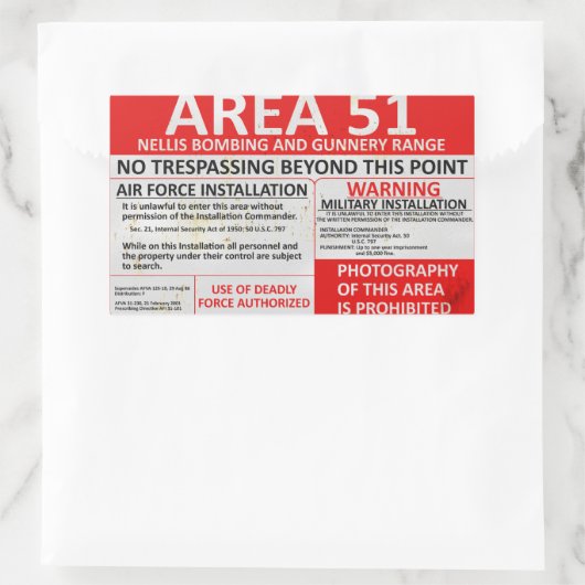 Bereich 51 Unterschrift Rechteckiger Aufkleber (Tasche)