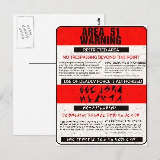 Bereich 51 Warnhinweise Postkarte (Vorne/Hinten)