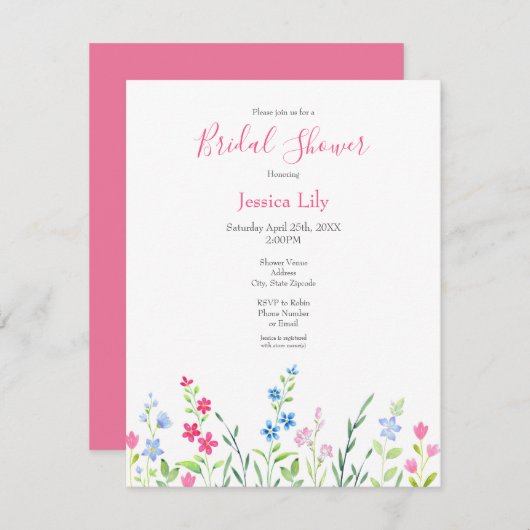 Bereich der gemischten Aquarellfarben-Wildblumen Einladung (Vorne/Hinten)