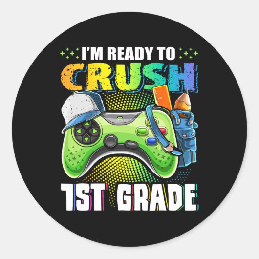 Bereit, 1. Klasse wieder zum Videospiel der Schule Runder Aufkleber (Vorderseite)