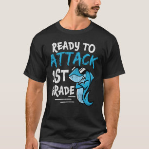 Bereit Angriff Erste Klasse Lehrer Kinder Hai T-Shirt