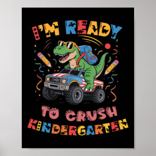 Bereit, den Kindergarten-Monstertruck-Boys T-Rex z Poster