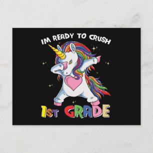 Bereit, die 1. Klasse zu rocken, süßes Einhorn für Postkarte