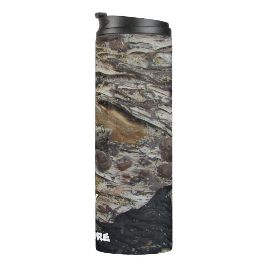 Bereit für Abenteuer Rustikales Holz Driftwood Thermosbecher (Nach rechts gedreht)