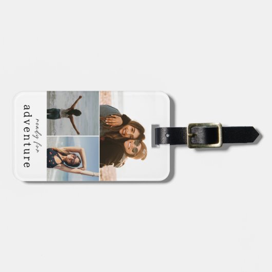 Bereit für Abenteuer Schwarz und Weiß FotoCollage Gepäckanhänger (Vorderseite horizontal)