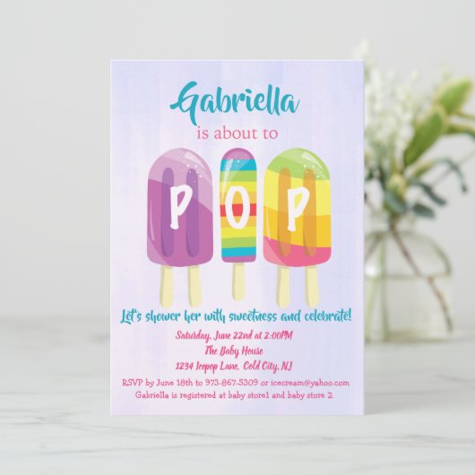 Bereit für den POP Eis Pops Kinderdusche Einladung (Stehend Vorderseite)
