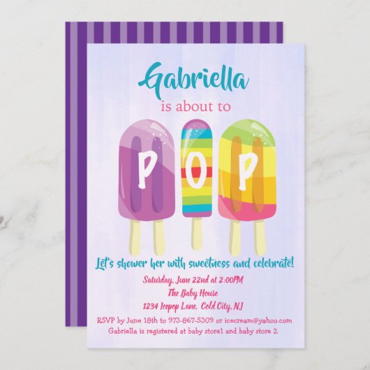 Bereit für den POP Eis Pops Kinderdusche Einladung (Vorne/Hinten)