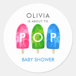 Bereit für den Pop farbenfrohe blaue Babydusche Runder Aufkleber