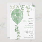 Bereit für den Pop moderne grüne Ballon Babydusche Einladung (Vorderseite)