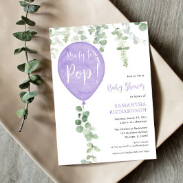 Bereit für den Pop moderne lila Ballon Babydusche Einladung