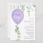 Bereit für den Pop moderne lila Ballon Babydusche Einladung (Vorderseite)