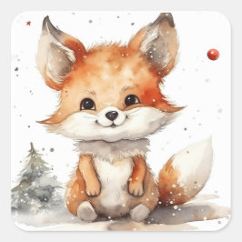 Bereit für den Winter Fox Quadratischer Aufkleber