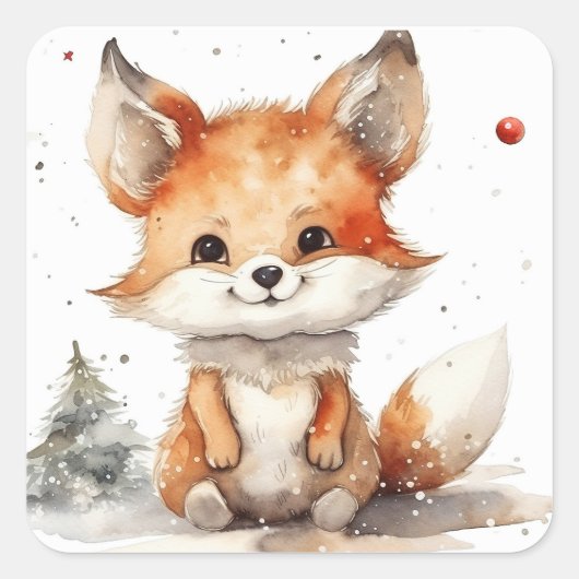 Bereit für den Winter Fox Quadratischer Aufkleber (Vorderseite)