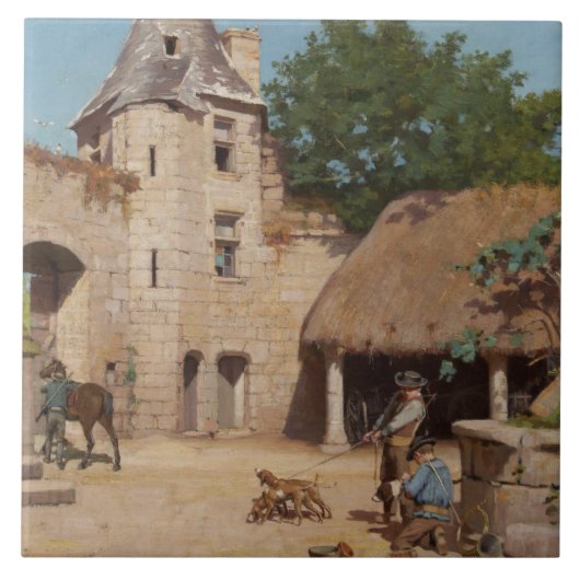 Bereit für die Jagd (mittelalterliche Szene) Fliese (Vorderseite)