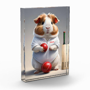 Bereit für die Pitch, Guinea Schweinekricketer Fotoblock