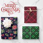 Bereit für eine Bow Weihnachten Poinsettia Rot Kar Geschenkpapier Set