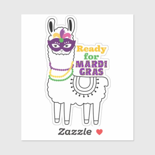 Bereit für Mardi Gras Lama Maske Perlen Federn Aufkleber (Blatt)