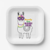 Bereit für Mardi Gras-Lamas-Maske Pappteller (Vorderseite)