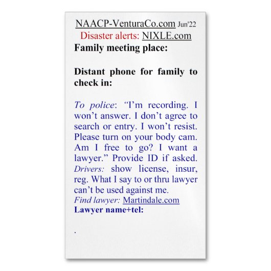 Bereit für Notfälle: Desaster oder Polizei Magnetische Visitenkarte (Vorderseite Vertikal)