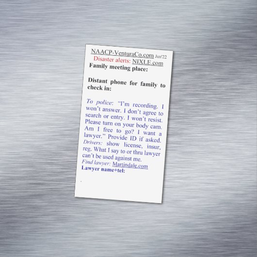 Bereit für Notfälle: Desaster oder Polizei Magnetische Visitenkarte (Beispiel)