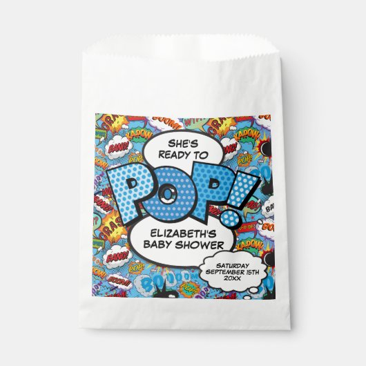 Bereit für Pop Baby Dusche Blue Comic Book Geschenktütchen (Vorderseite)