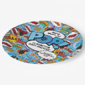 Bereit für Pop Baby Dusche Blue Comic Book Pappteller (Schrägansicht)