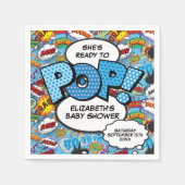 Bereit für Pop Baby Dusche Blue Comic Book Serviette (Vorderseite)