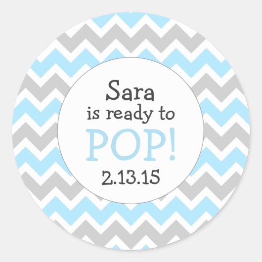 Bereit für Pop Baby Dusche Gefallen / blau Zickzac Runder Aufkleber (Vorderseite)