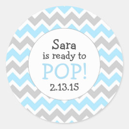 Bereit für Pop Baby Dusche Gefallen / blau Zickzac Runder Aufkleber