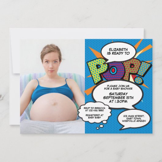 Bereit für Pop Babydusche Modernes Fun Boy Blue Fo Einladung (Vorderseite)