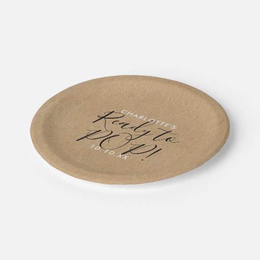 Bereit für Pop Babydusche Rustikale Kraft-Drehbuch Pappteller (Schrägansicht)