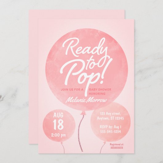 Bereit für Pop Balloons Pink Baby Dusche Einladung (Vorne/Hinten)