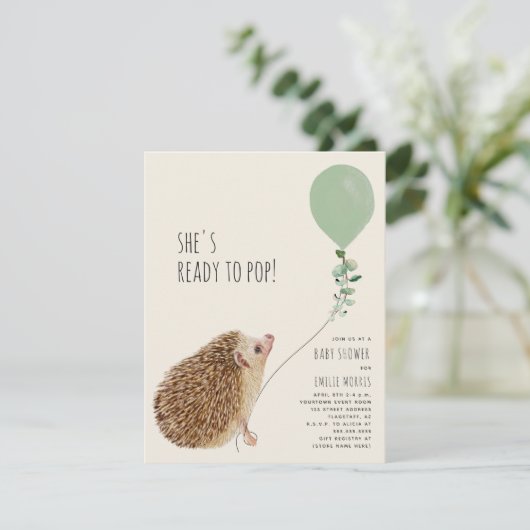 Bereit für Pop Igel Green Balloon Einladung (Stehend Vorderseite)