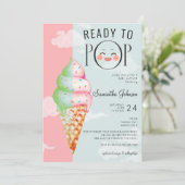 Bereit für Pop Mint & Pink Ice Cream Baby Dusche Einladung (Stehend Vorderseite)
