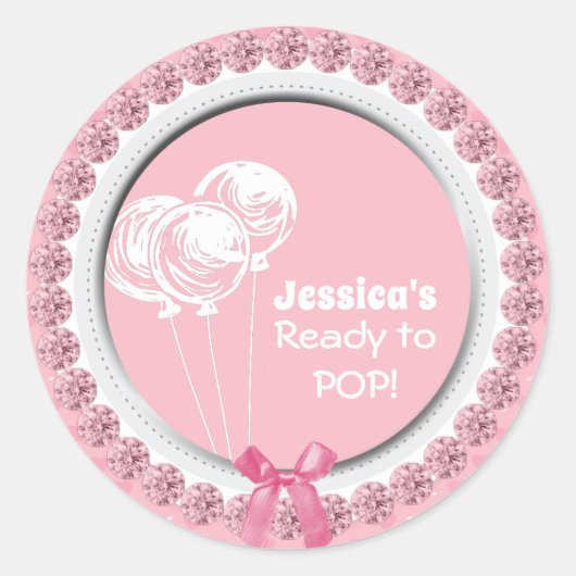 Bereit für Pop Pink Girl Baby Dusche Gefallen Runder Aufkleber (Vorderseite)