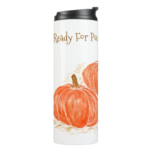Bereit für Pumpkin Gewürzsaison Wasserfarbenkürbis Thermosbecher (Nach links gedreht)