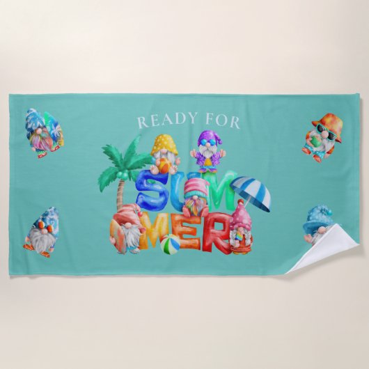 Bereit für Sommer Gnomes Wasserfarbe Strandtuch (Vorderseite)