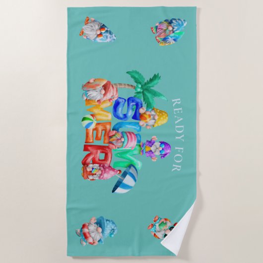 Bereit für Sommer Gnomes Wasserfarbe Strandtuch (Vorderseite)