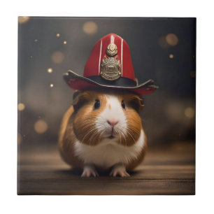 Bereit: Guinea Pig in einem Fireman-Hut, Fliese