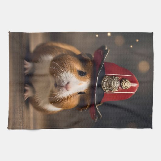 Bereit: Guinea Pig in einem Fireman-Hut, Geschirrtuch (Horizontal)
