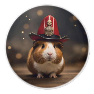Bereit: Guinea Pig in einem Fireman-Hut, Keramikknauf