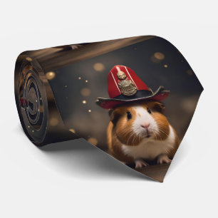 Bereit: Guinea Pig in einem Fireman-Hut, Krawatte