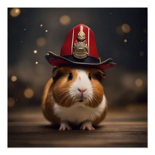 Bereit: Guinea Pig in einem Fireman-Hut, Poster (Vorderseite)