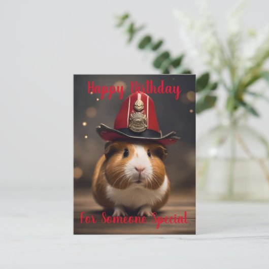 Bereit: Guinea Pig in einem Fireman-Hut, Postkarte (Stehend Vorderseite)